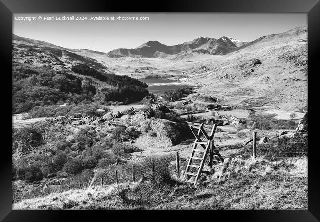 Scenic Snowdon Horseshoe View in Snowdonia mono Framed Print by Pearl Bucknall