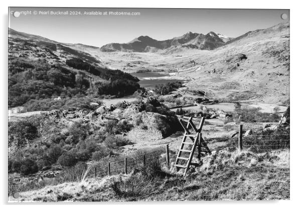 Scenic Snowdon Horseshoe View in Snowdonia mono Acrylic by Pearl Bucknall