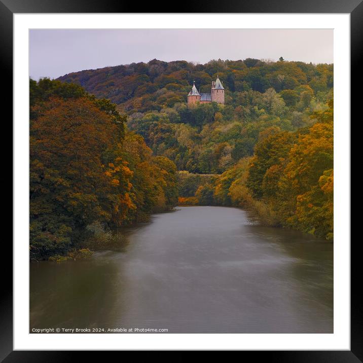 Castell Coch in the Autumn over the River Taff Framed Mounted Print by Terry Brooks