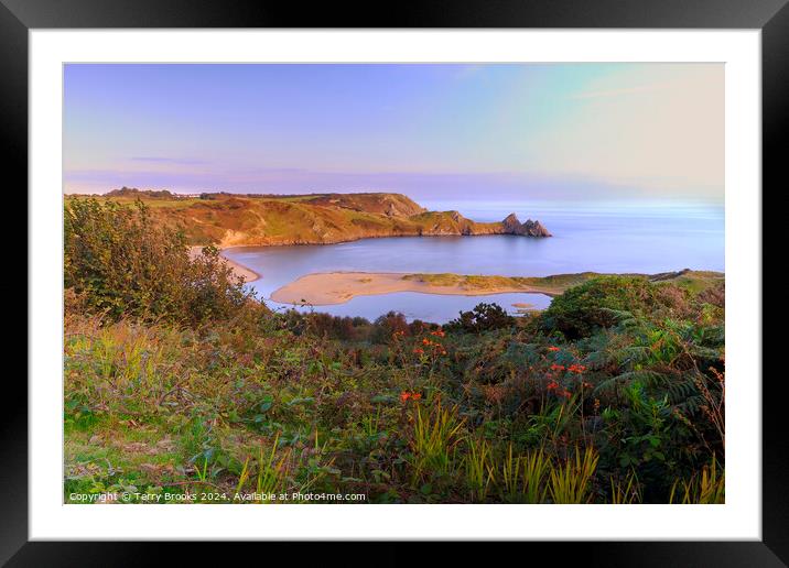 Three Cliffs Bay the Gower Wales Framed Mounted Print by Terry Brooks