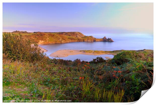 Three Cliffs Bay the Gower Wales Print by Terry Brooks