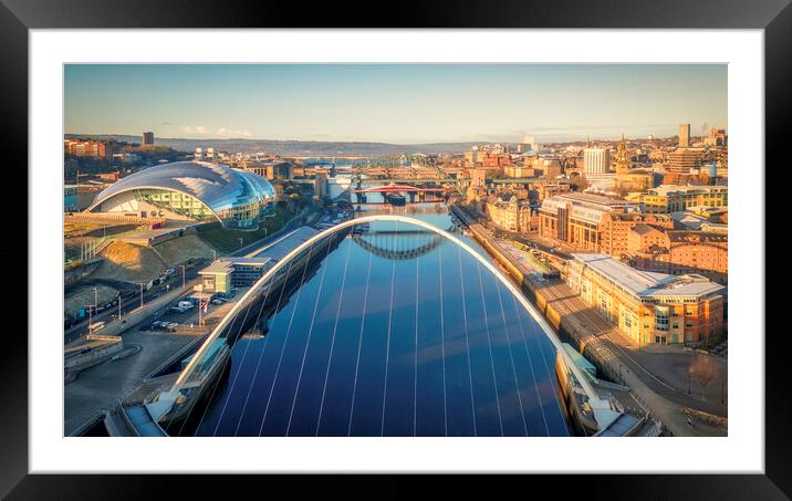 Newcastle Bridges from Millennium Bridge Framed Mounted Print by Tim Hill