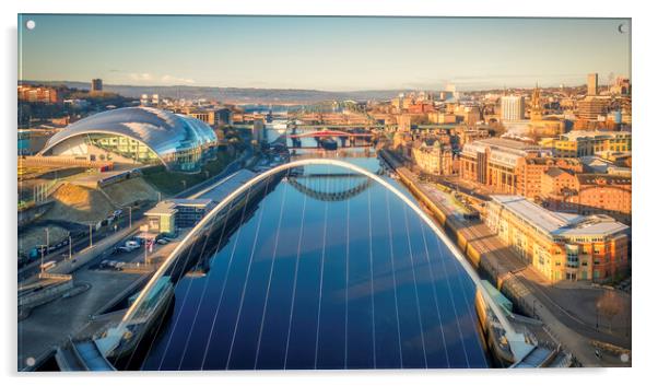 Newcastle Bridges from Millennium Bridge Acrylic by Tim Hill