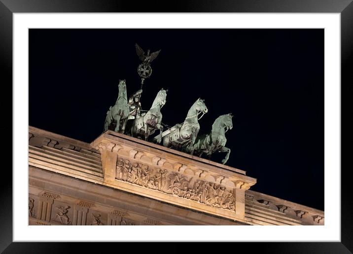 Brandenburg Gate Quadriga At Night In Berlin Framed Mounted Print by Artur Bogacki