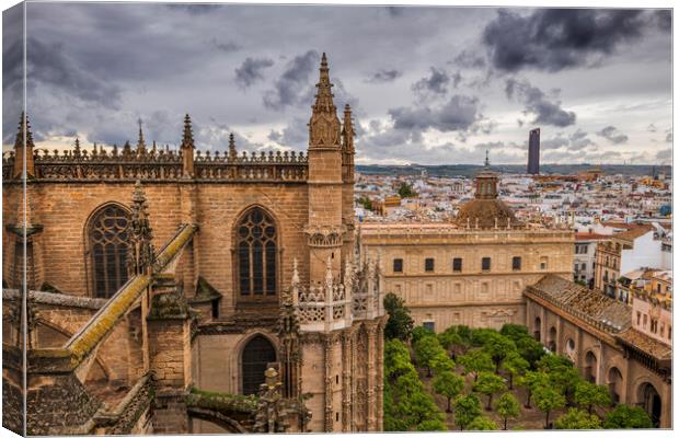 Seville Cathedral With Garden Of Orange Trees Canvas Print by Artur Bogacki