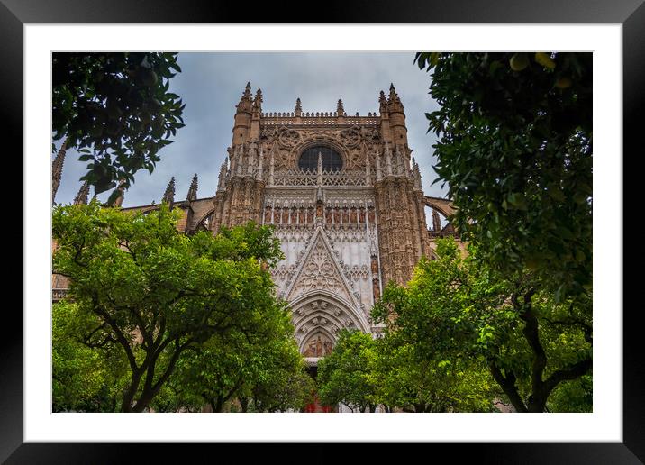 Seville Cathedral From Orange Trees Courtyard Framed Mounted Print by Artur Bogacki