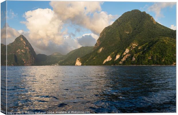 Gros Piton and distant Petit Piton are viewed from the Caribbean Sea. Canvas Print by Robert Waltman