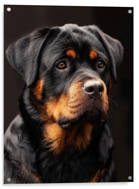 Rottweiler Portrait Acrylic by K9 Art