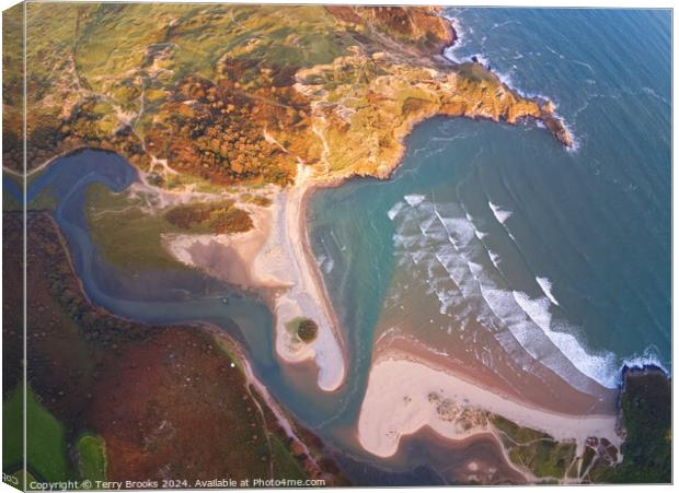 Three Cliffs Bay Aerial View Canvas Print by Terry Brooks