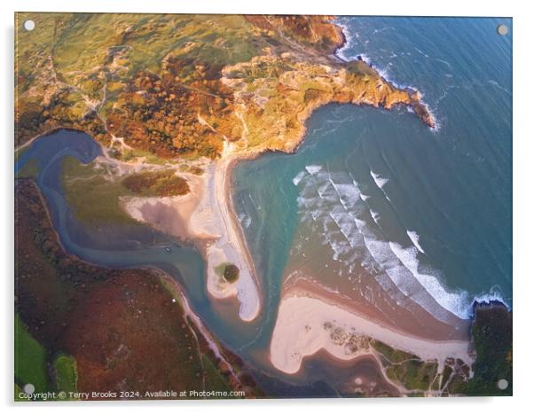 Three Cliffs Bay Aerial View Acrylic by Terry Brooks