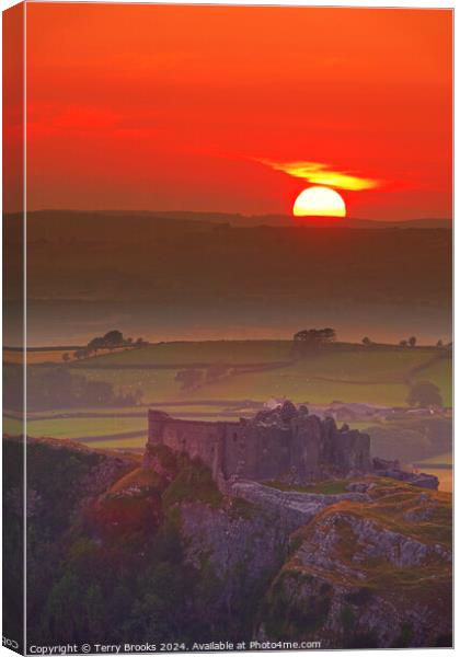 Sunset over Carreg Cennen Castle Canvas Print by Terry Brooks