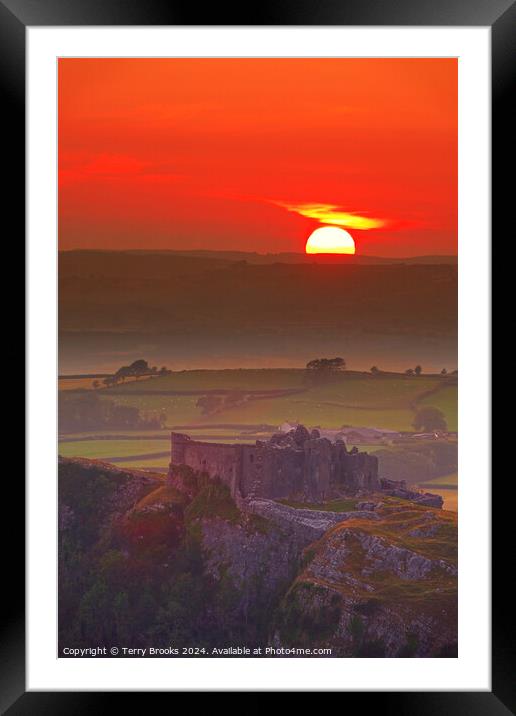 Sunset over Carreg Cennen Castle Framed Mounted Print by Terry Brooks