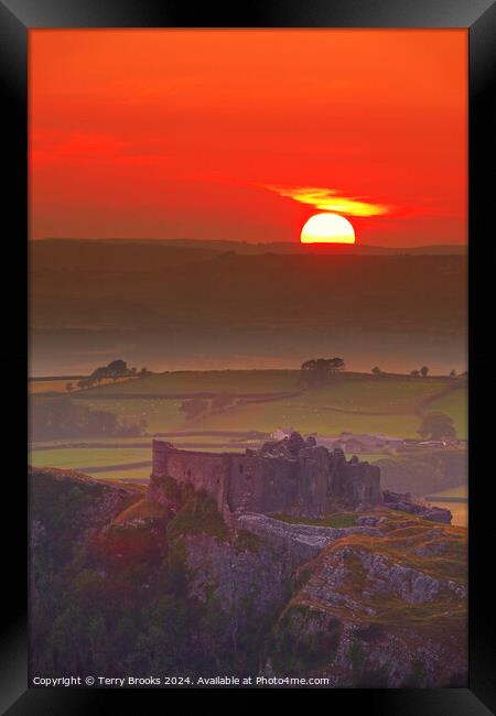 Sunset over Carreg Cennen Castle Framed Print by Terry Brooks