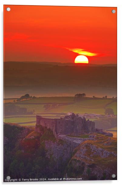 Sunset over Carreg Cennen Castle Acrylic by Terry Brooks