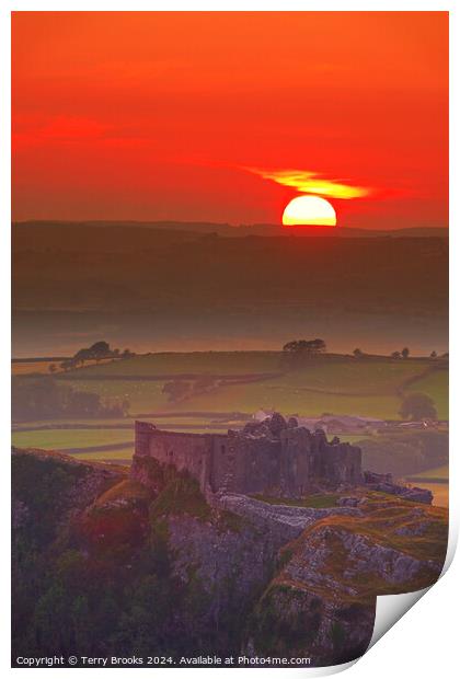 Sunset over Carreg Cennen Castle Print by Terry Brooks