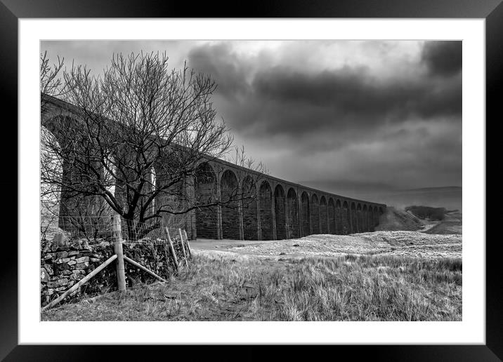 Ribblehead Viaduct Monochrome Framed Mounted Print by Tim Hill