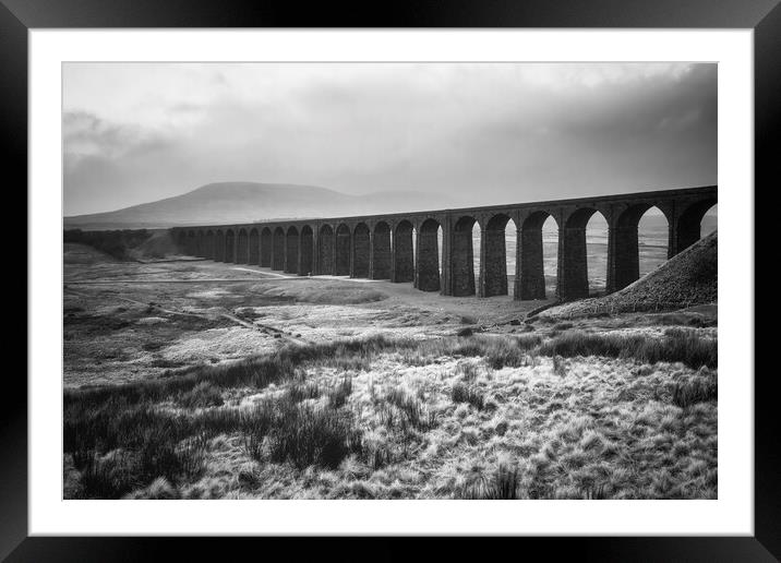 Ribblehead Viaduct Monochrome Framed Mounted Print by Tim Hill