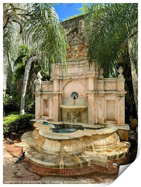 Water Fountain Old San Juan Print by Sheila Ramsey