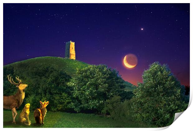 Glastonbury Tor Moonstruck  Print by Alison Chambers