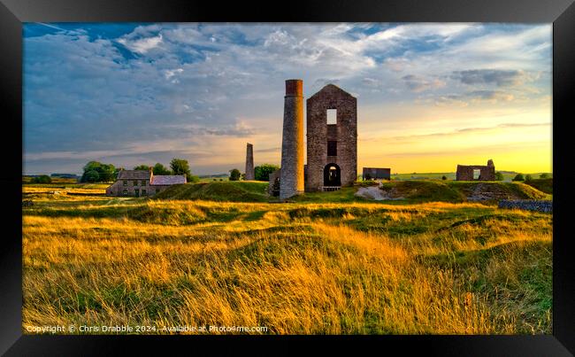 The Magpie Mine under a sunset sky Framed Print by Chris Drabble