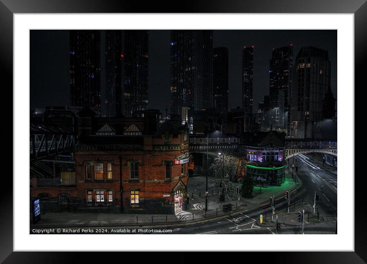 Manchester City Nights Framed Mounted Print by Richard Perks