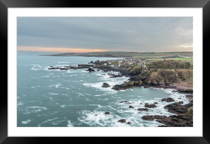 Long exposure of the sea, rocky coastline, Town and Harbour, St Abbs, Scotland Framed Mounted Print by Dave Collins