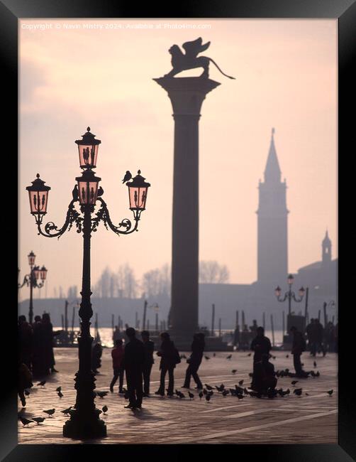Venice and St. Mark's column at Dawn Framed Print by Navin Mistry