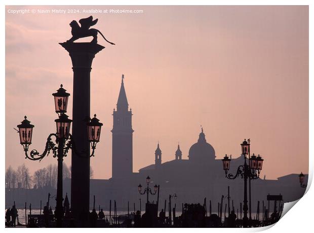 Venice and St. Mark's column at Dawn Print by Navin Mistry