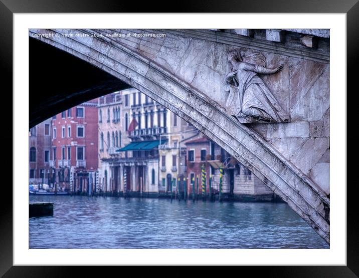 A view of the detail on the Rialto Bride, Venice,  Framed Mounted Print by Navin Mistry