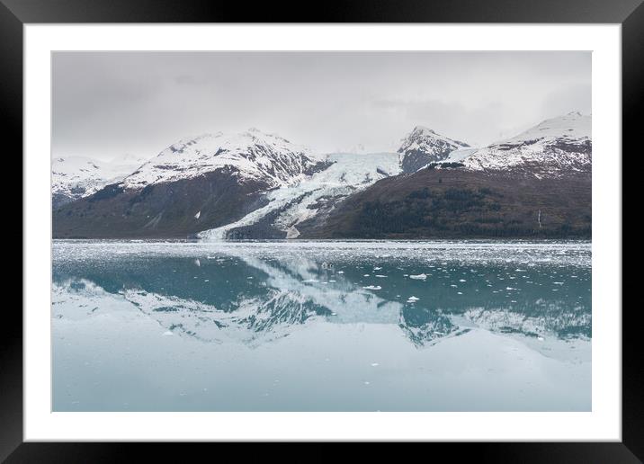 A small Tidal Glacier reflected in the calm waters of College Fjord, Prince William Sound, Alaska, USA Framed Mounted Print by Dave Collins