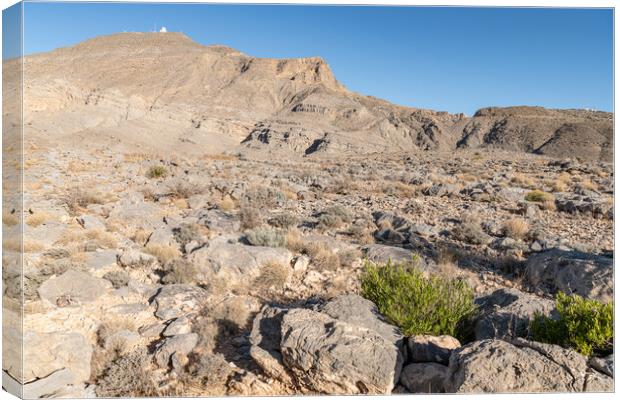 Harim Desert Mountains with a military radar station in Musandam, Oman Canvas Print by Dave Collins