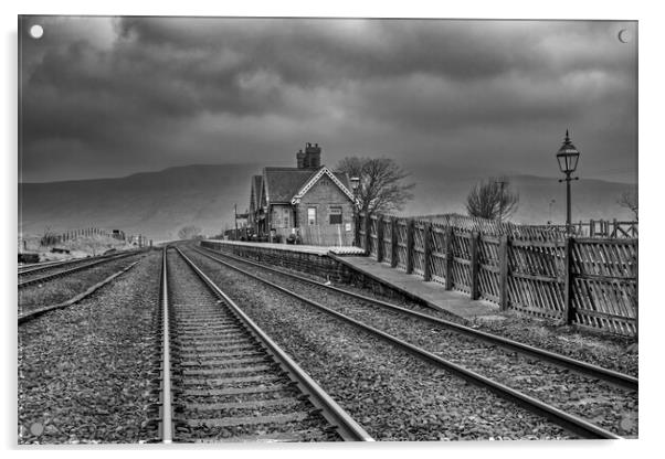 Ribblehead Station Black and White Acrylic by Steve Smith