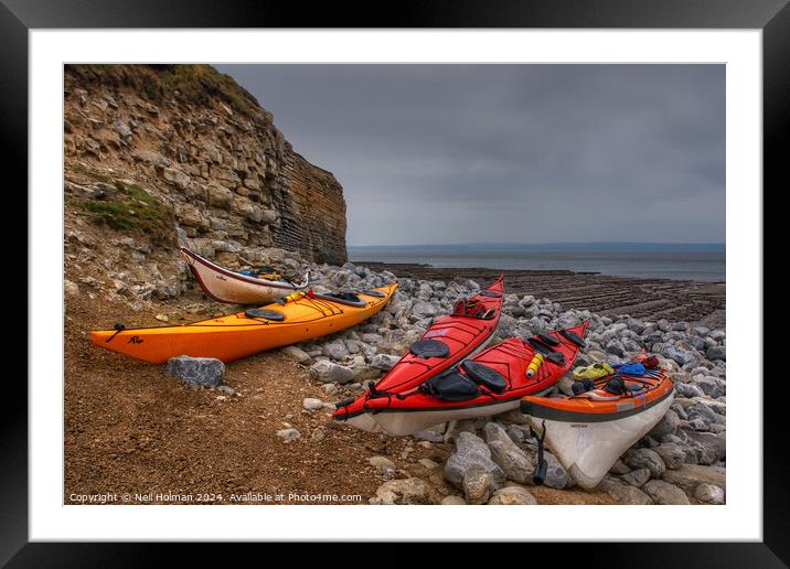 Kayaks at Nash Point Framed Mounted Print by Neil Holman