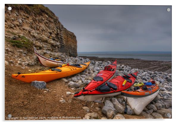 Kayaks at Nash Point Acrylic by Neil Holman
