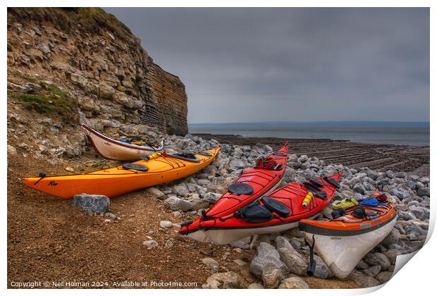 Kayaks at Nash Point Print by Neil Holman