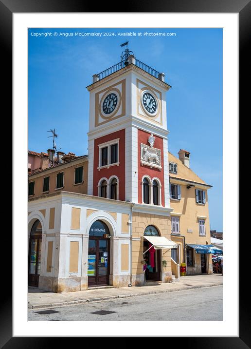 Clock Tower in old town of Rovinj, Croatia Framed Mounted Print by Angus McComiskey