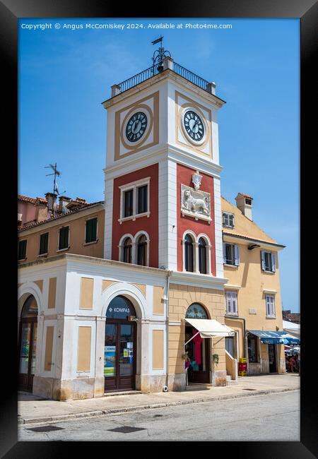 Clock Tower in old town of Rovinj, Croatia Framed Print by Angus McComiskey