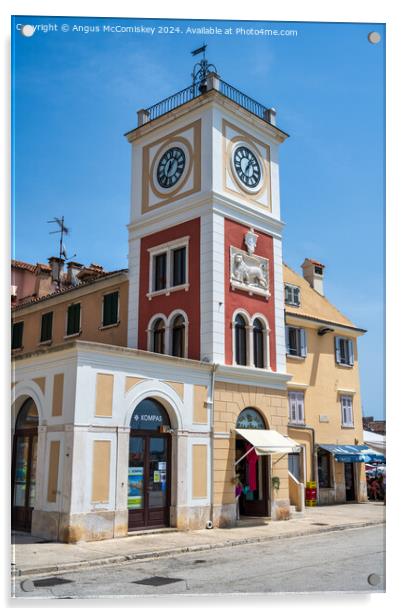 Clock Tower in old town of Rovinj, Croatia Acrylic by Angus McComiskey