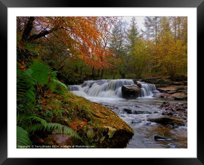 Autumn Waterfall Pont Cwmfedwen, Wales Framed Mounted Print by Terry Brooks