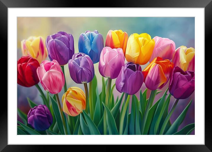 Rainbow Tulips Art Framed Mounted Print by T2 