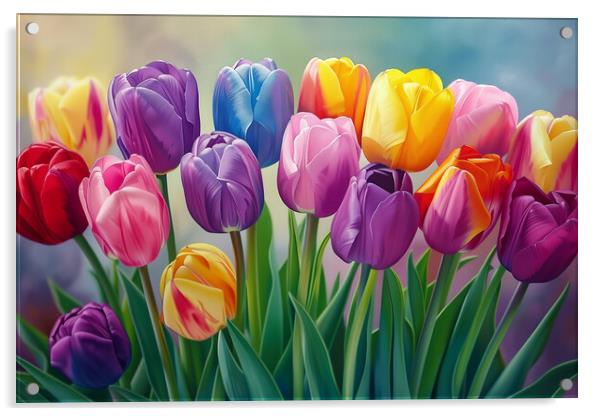Rainbow Tulips Art Acrylic by T2 