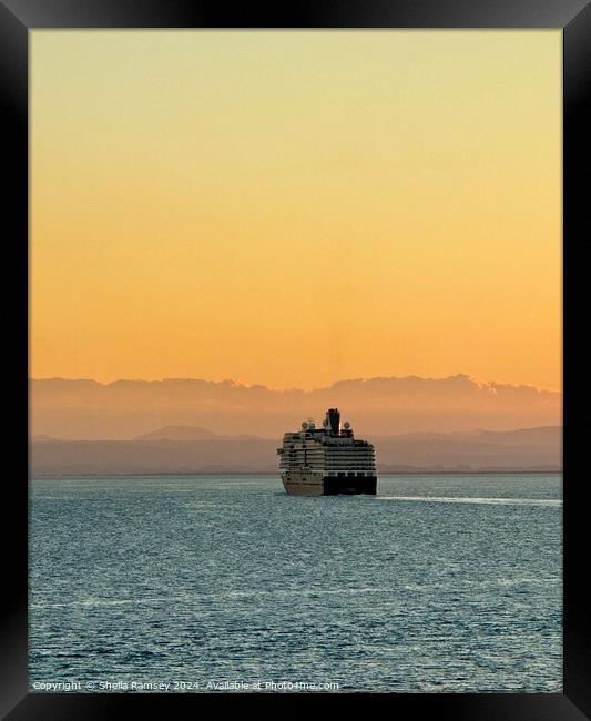 Leaving At Sunset Framed Print by Sheila Ramsey