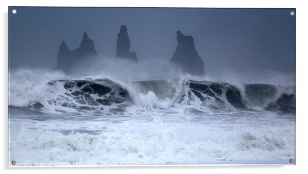 Waves and Reynisdrangar sea stacks near Vik, Southern Iceland Acrylic by Geraint Tellem ARPS