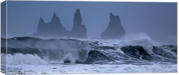 Waves and Reynisdrangar sea stacks near Vik, Southern Iceland Canvas Print by Geraint Tellem ARPS
