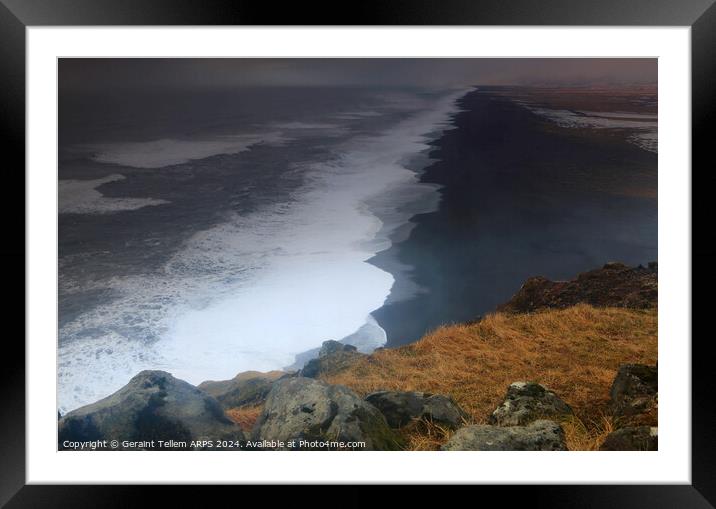 Black sand beach from Reynisfjara, southern Iceland Framed Mounted Print by Geraint Tellem ARPS