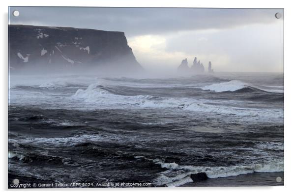 Surf at Reynisfjara Black Sand Beach, southern Iceland Acrylic by Geraint Tellem ARPS