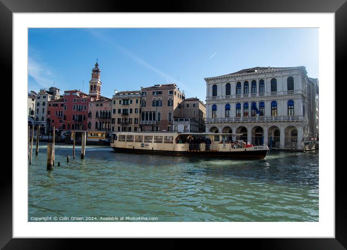 Venetian Water Bus on the Grand Canal. Framed Mounted Print by Colin Green