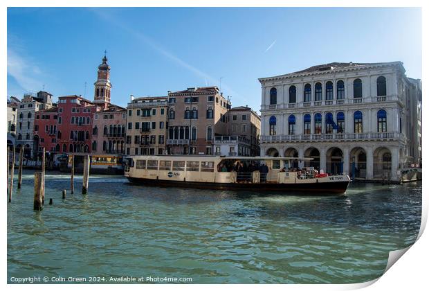 Venetian Water Bus on the Grand Canal. Print by Colin Green