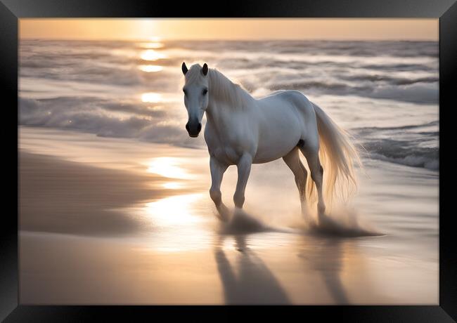 Horse Sandy Beach Framed Print by Picture Wizard