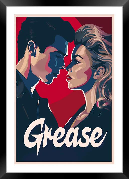 Grease Retro Poster Framed Mounted Print by Steve Smith